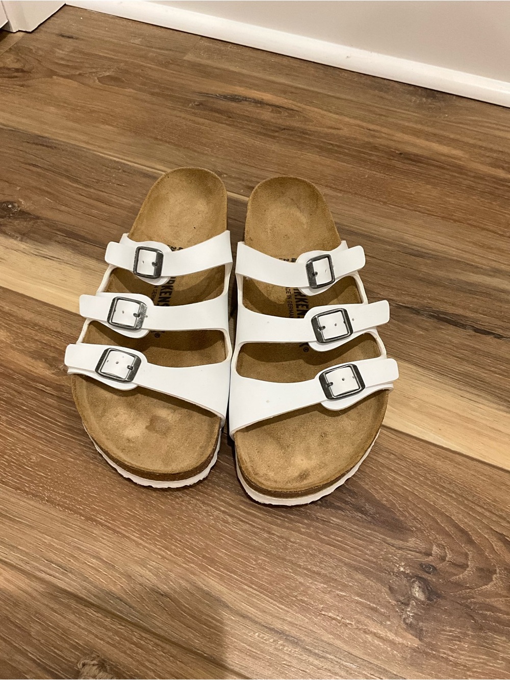Birkenstock Florida Birko-Flo White Triple-Buckle Sandals Sz 41